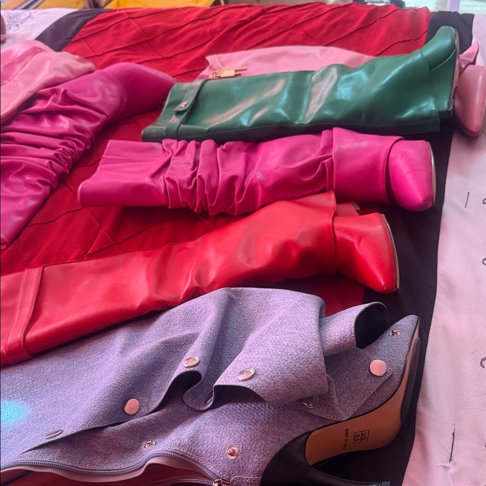 Stylish Women's Boots - Pink, Green, Red, and Denim